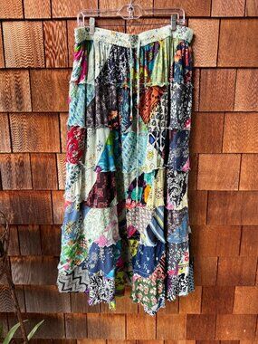 Gypsy Rose Bias Cut Elastic Waist Patchwork Maxi Skirt in Women's 1X